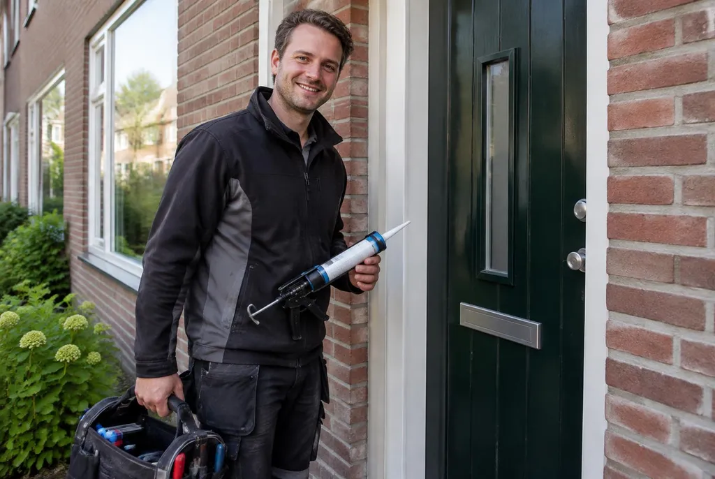 Vakman van Kitbedrijf Nijverdal bij de voordeur van een woning
